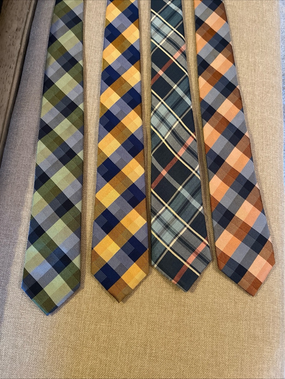 Plaid Silk Tie in Blue, Orange & Green - Men's Dress Tie